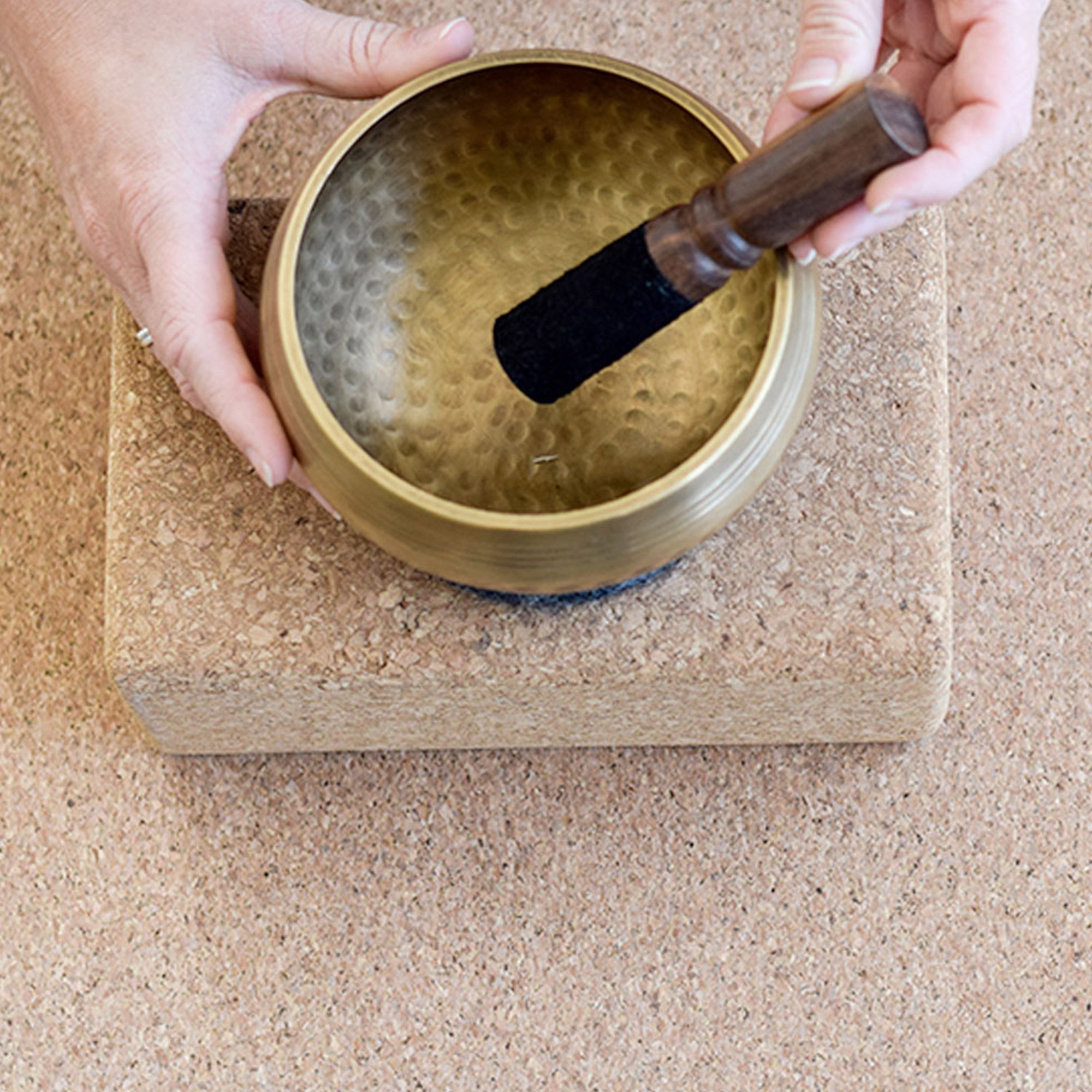 Hand-Hammered Brass Singing Bowl being used